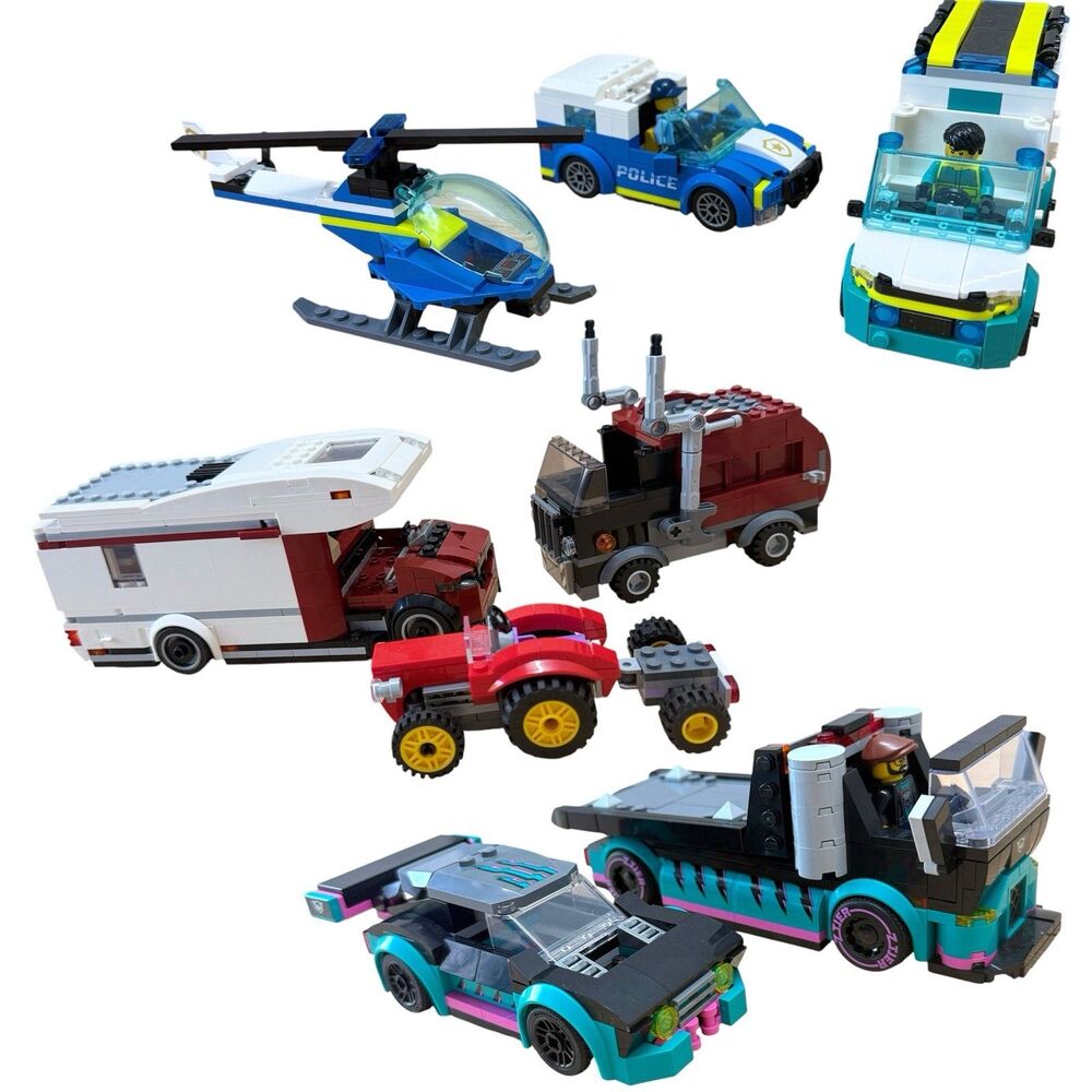 LEGO City Vehicle Lot Helicopter Police Tractor TowTruck Garbage Fire Parts Only